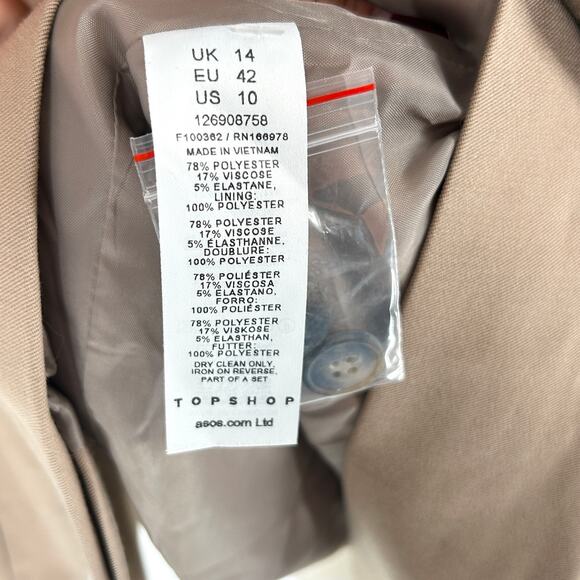 TopShop Belted Jacket Long Blazer 10 NWOT Tan Khaki Jacket Women's Academia Corp - Picture 5 of 9